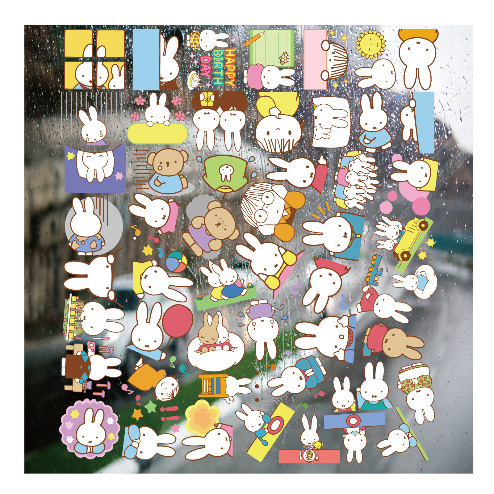 可爱的兔子米菲uv转印贴卡通套图水晶标户外防嗮头盔汽车装饰贴纸