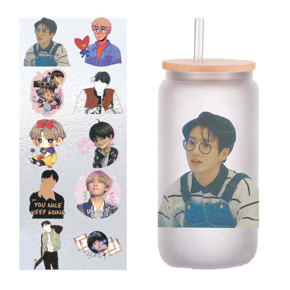 10张四英寸明星防弹少年团表情包UV转印贴纸水晶标签杯贴纸定制