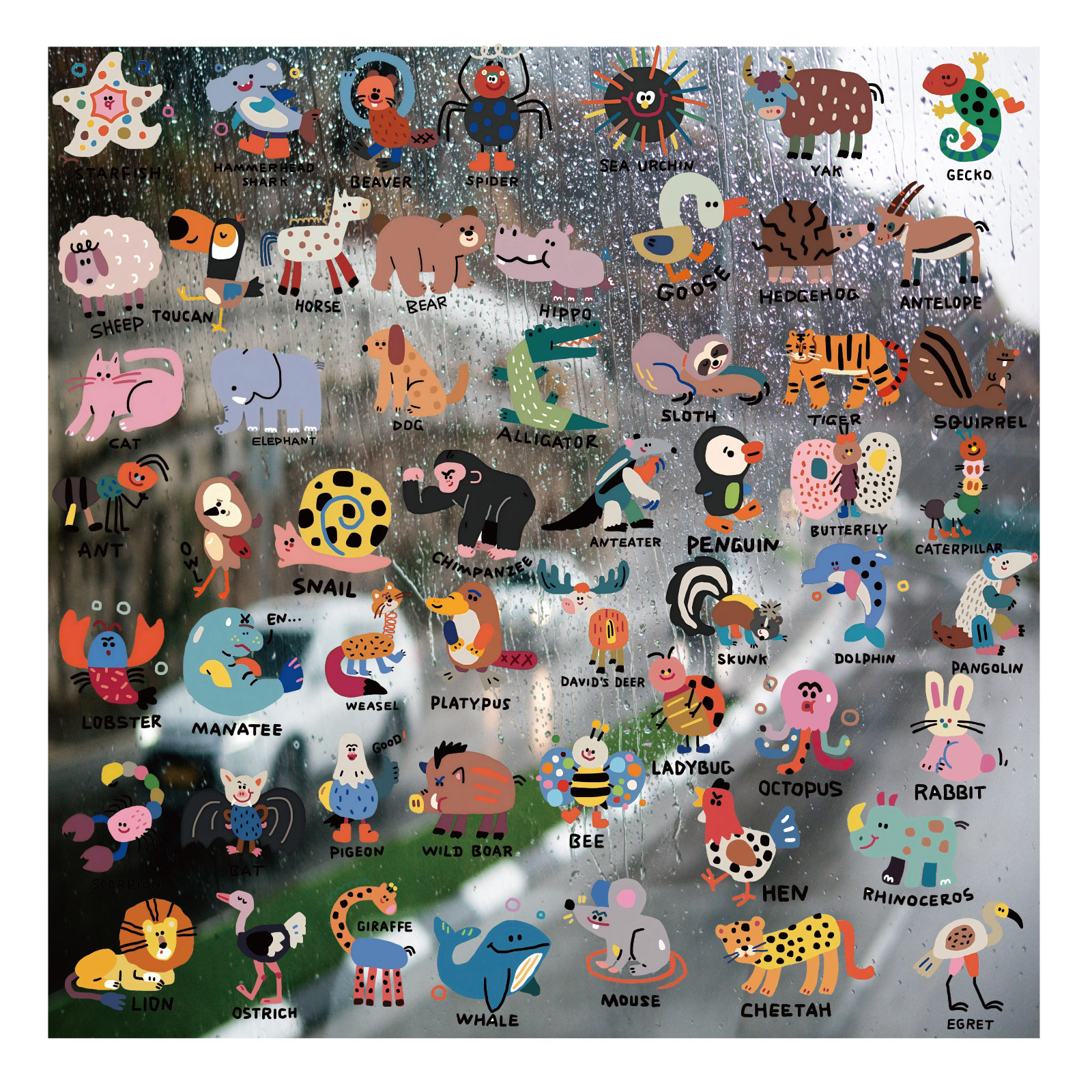 卡通彩色动物系列UV转印贴个性水晶标签户外防水头盔装饰图案贴纸