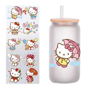 10张四英寸凯蒂猫KT猫卡通可爱UV转印贴纸水晶标签DIY杯贴纸定制