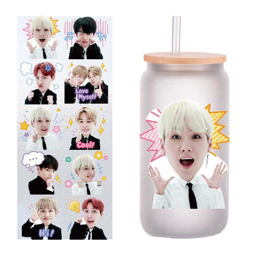 10张四英寸防弹少年团可爱表情包UV转印贴纸水晶标签DIY贴纸定制