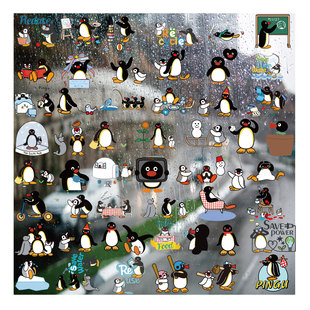 Pingu卡通企鹅家族UV转印贴个性水晶标签户外防水头盔装饰图贴纸