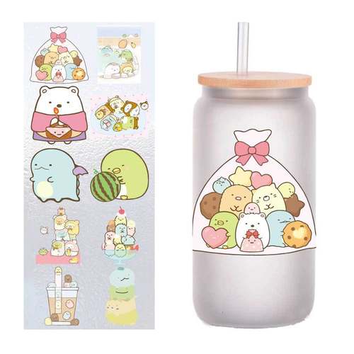 10张四英寸可爱角落生物小伙伴UV转印贴纸水晶标签笔杯贴纸定制