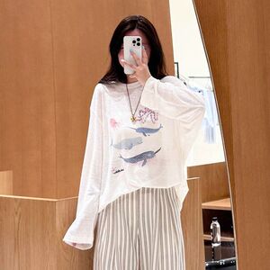 韩系卡通印花防晒服女夏季新款长袖中长款宽松百搭慵懒风防晒罩衫