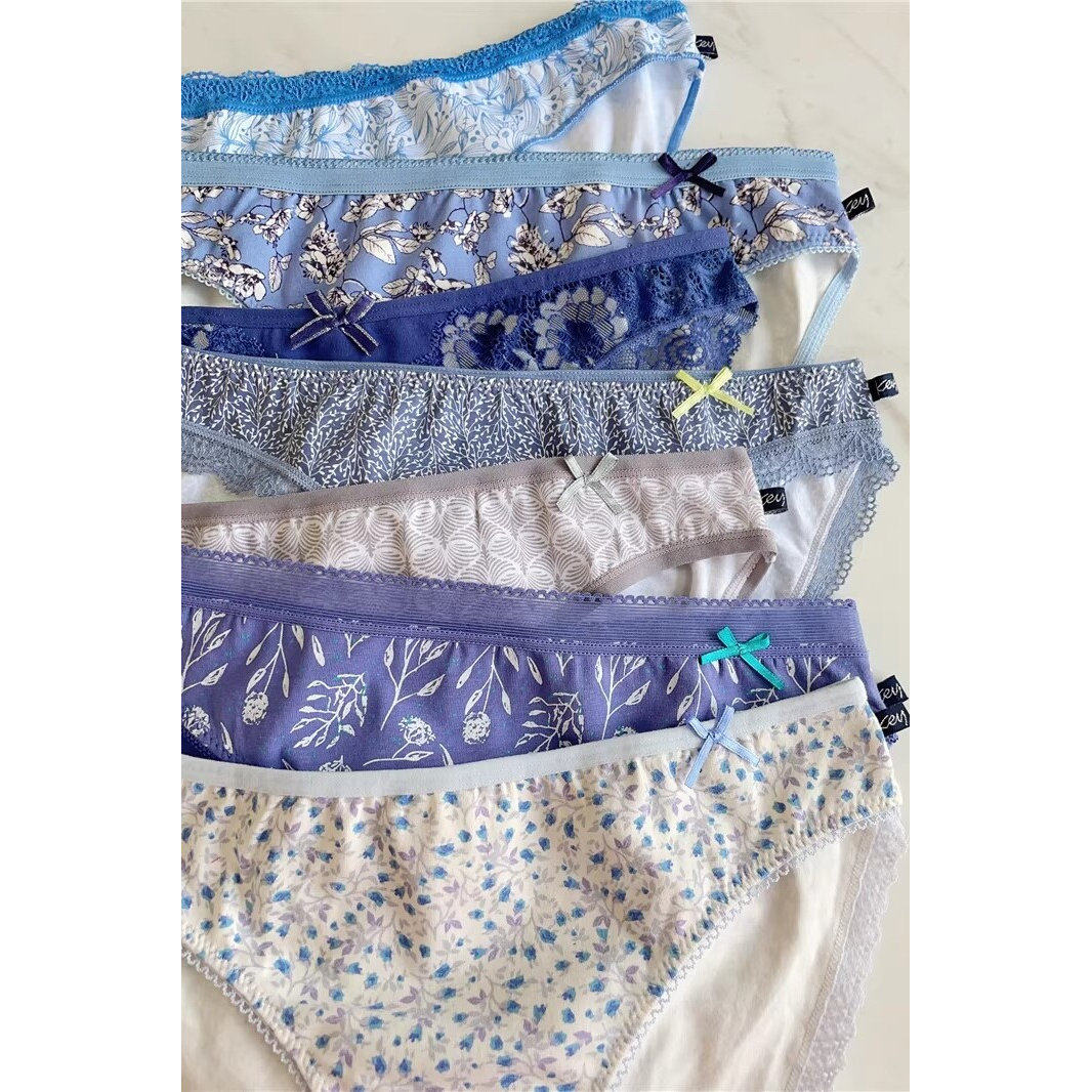 5件包邮●外贸原单K*Y杂款 素雅 蕾丝印花纯棉女士中低腰三角内裤