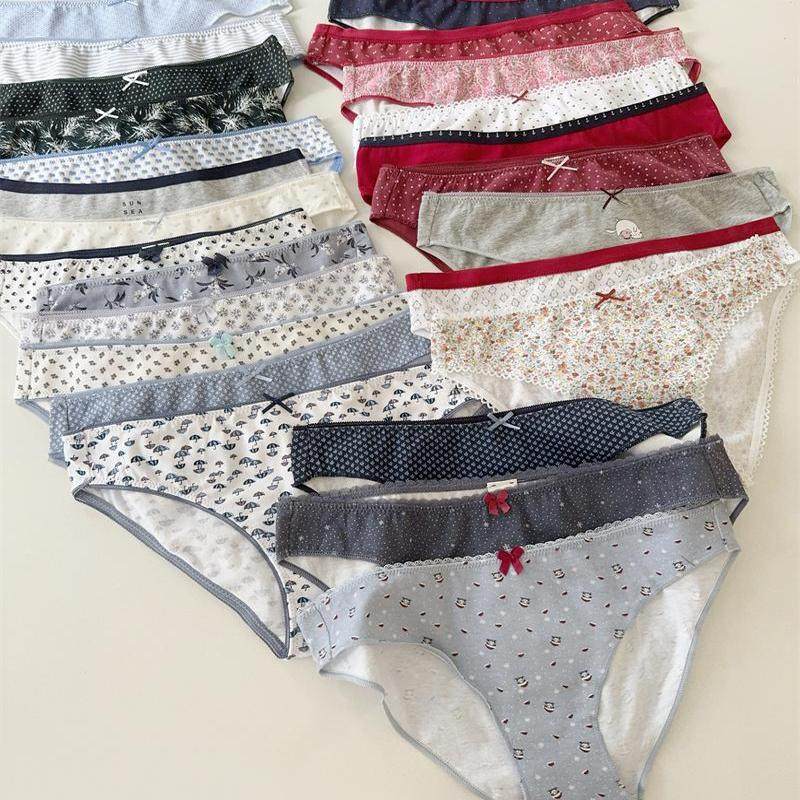 5件包邮●西班牙外贸原单纯色碎花卡通纯棉中低腰女士三角内裤