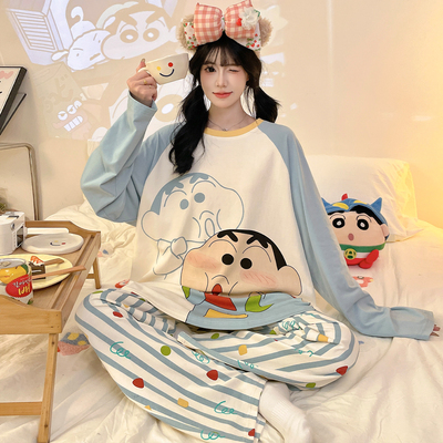 蜡笔小新睡衣女情侣纯棉长袖卡通春秋款大码男士秋冬季家居服套装