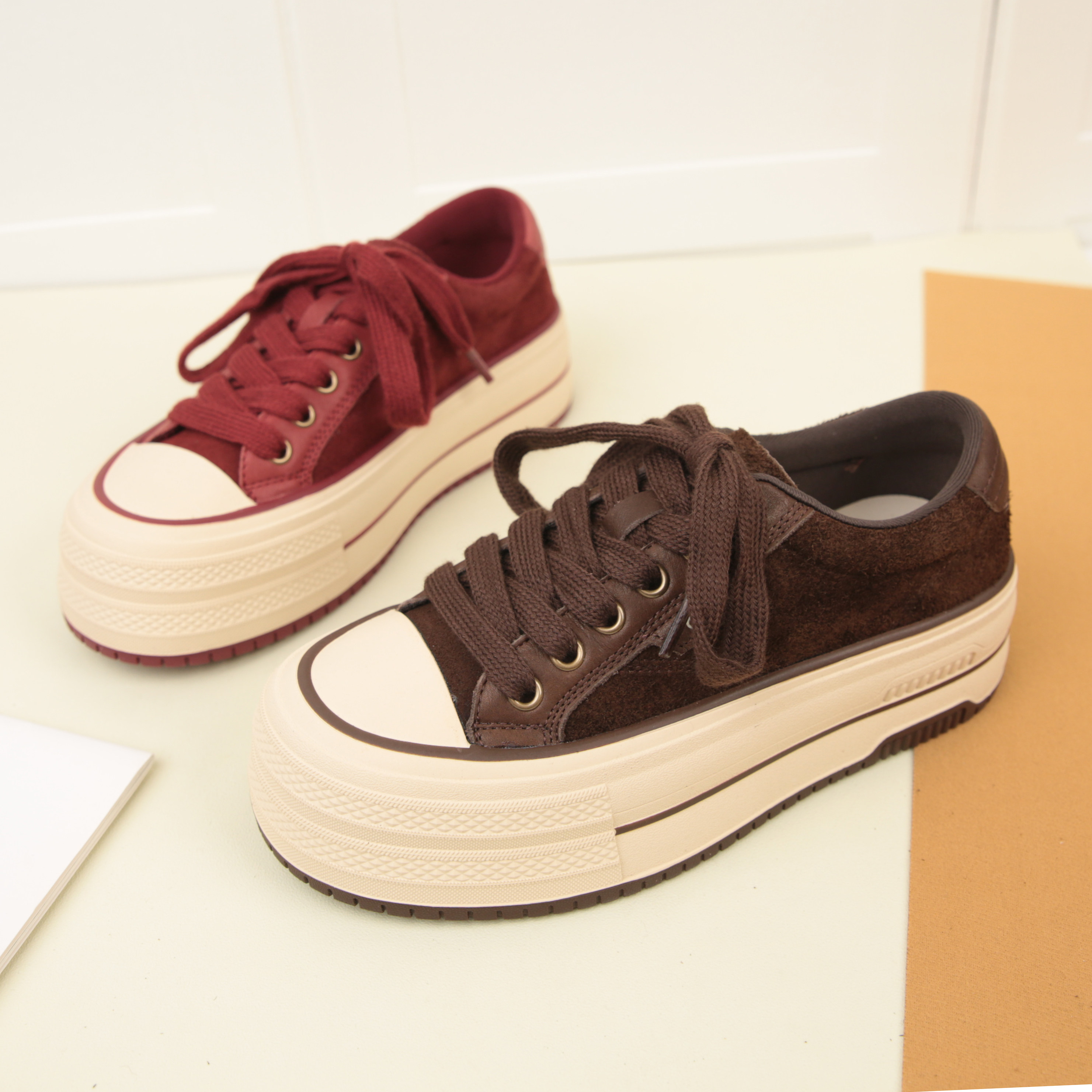 1093秋季新款系带厚底圆头增高板鞋女复古真皮休闲鞋,女鞋,时尚休闲鞋,淘宝优惠券,粉丝福利购,淘宝优惠卷