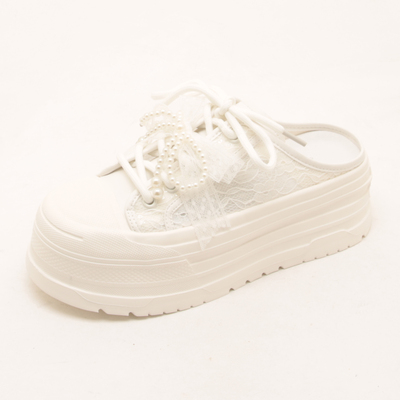 6519夏季新款欧货松糕厚底包头半拖鞋女网面珍珠百搭透气小白鞋