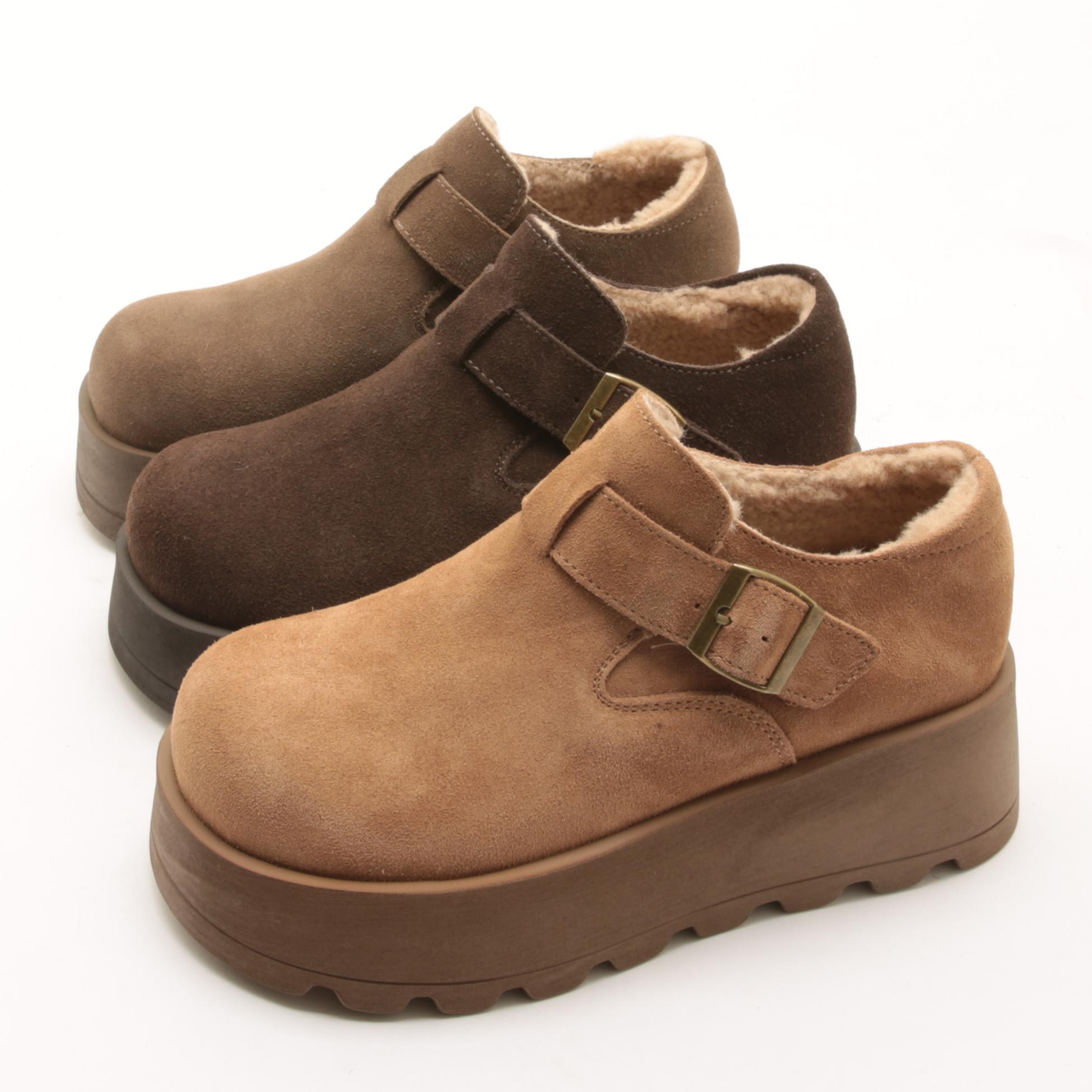 复古新款厚底日系羊毛磨砂勃肯鞋