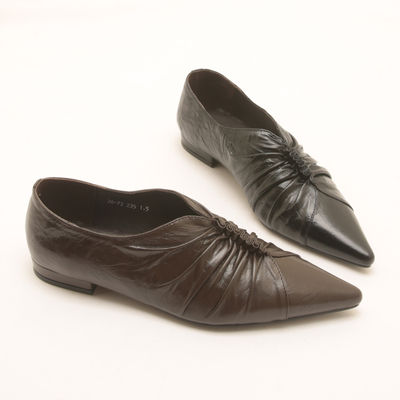 7445秋季新款欧货女鞋真皮时尚尖头褶皱气质通勤穆勒低跟单鞋