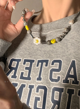 笑脸钛钢拼接装饰项链女潮轻奢小众设计感配饰甜酷辣妹卫衣链