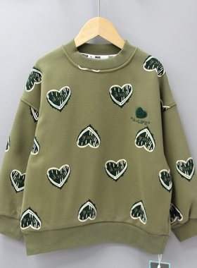 G牛duo家120-160冬 品牌折扣童装/儿童一体绒拼色卫衣套头53002绿