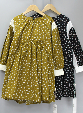 S姜xiao牙120-160春秋品牌童装折扣/女童长袖纯棉连衣裙25557二色