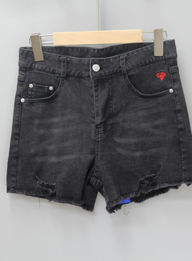 安系列165-175装 品牌童装折扣/大童少女休闲牛仔短裤26902黑灰
