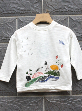 L啦系列90春秋装 品牌折扣童装/儿童纯棉长袖休闲T恤57005白