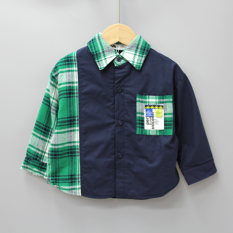 S-云er家90-130春秋 品牌童装折扣/休闲纯棉长袖格子上衣5007蓝