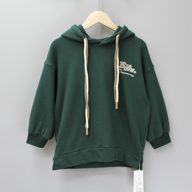 R亲gu家110-150春秋品牌童装折扣/儿童带帽棉印花套头卫衣33737绿