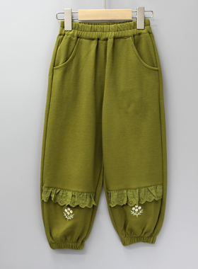 G乖xiao兮110-130春秋童装品牌折扣/女童淑女运动纯棉长裤30076绿