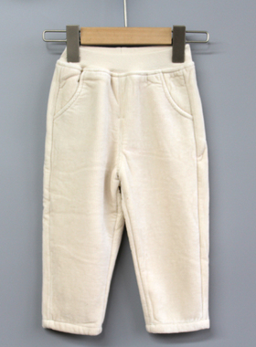 安系列80-120秋冬 童装品牌折扣/儿童休闲加绒长裤23133奶白