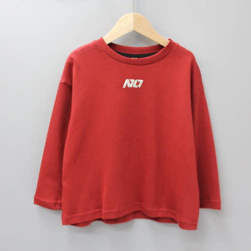 S-WO*BO*家110-150秋 品牌童装折扣/大童毛圈套头针织卫衣29187红