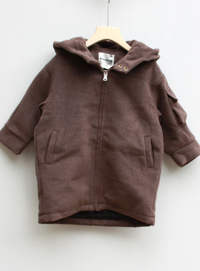 麦系列120-150冬装 品牌童装折扣/儿童夹棉带帽大衣外套17233咖