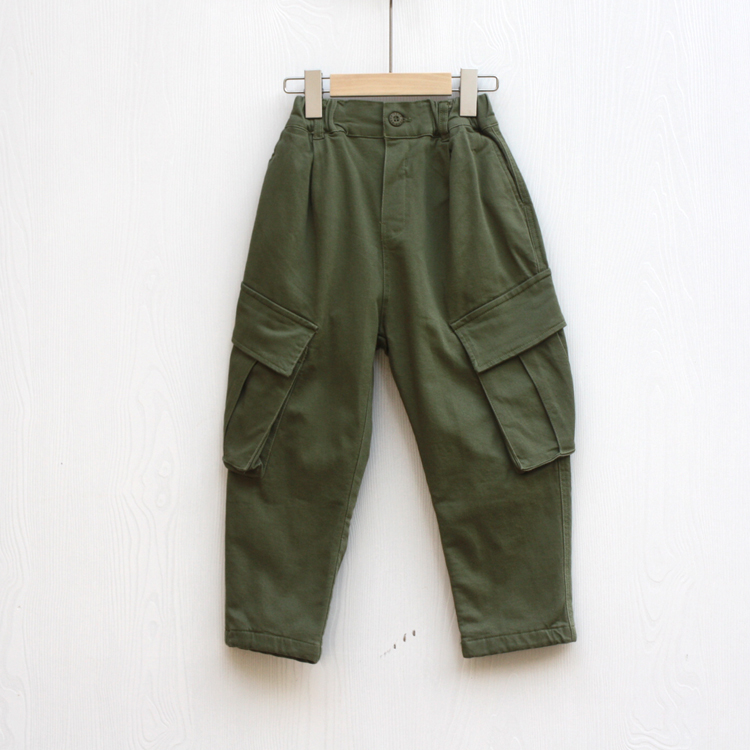 T衣ch家110/120秋冬 品牌折扣童装/加绒纯棉休闲工装长裤91281绿