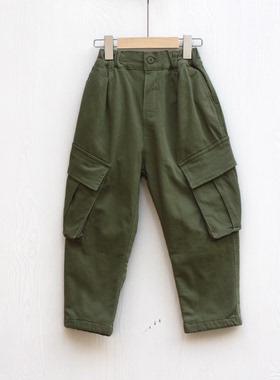 T衣ch家120秋冬 品牌折扣童装/加绒纯棉休闲工装长裤91281绿