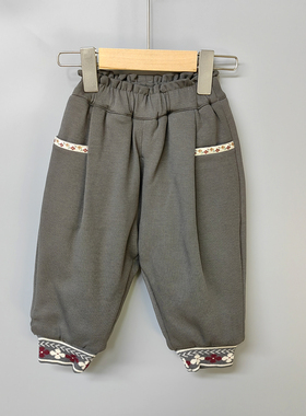 Y田guo家120秋冬品牌童装折扣/休闲提花罗纹针织棉裤23098炭黑