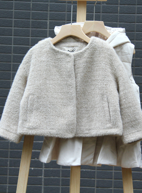 S柏系列110冬装 品牌童装折扣/儿童外套+马甲两件套74639杏