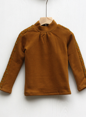 安系列110/130秋装 品牌童装折扣/长袖加绒套头打底卫衣58276黄