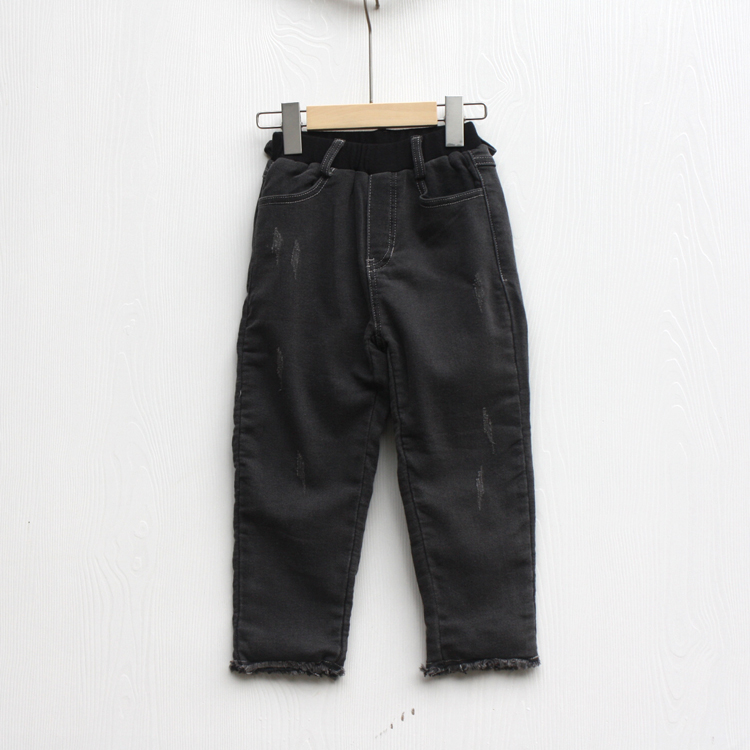 加绒牛仔休闲长裤P132黑