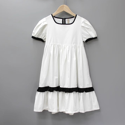 R-XXBY家120夏品牌童装折扣/童纯棉布短袖薄款连衣裙22199白