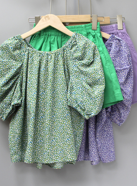 J-I家130/140夏品牌童装折扣/大童纯棉短袖T恤+短裤两件0006二