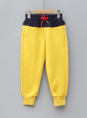 JG-M家110-165秋冬 童装品牌折扣/童拉绒中厚针织收口长裤56494黄