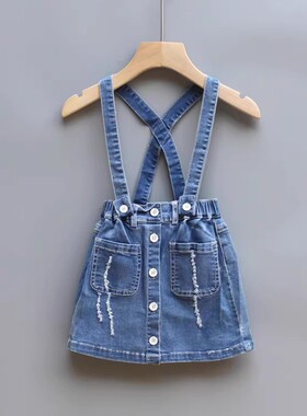 T拉系列85-105夏装 品牌童装折扣D女童吊带背心牛仔连衣裙15259兰