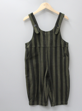 S美shi家110/140春秋 品牌童装折扣/童休闲纯棉长裤背带裤66169绿