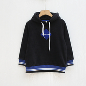 折扣 L卡系列120秋装 品牌童装 儿童纯棉加绒中厚卫衣05105黑