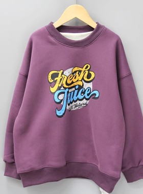 S田dian家130秋冬品牌童装/大孩子一体绒厚套头卫衣17029紫