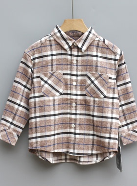 J-Y家80/85春秋 品牌童装折扣/童纯棉格子长袖衬衣衬衫36094咖