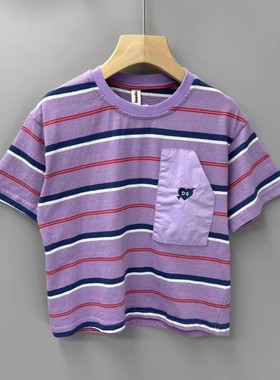 R阿muA和110夏品牌童装折扣/大童薄款纯棉短袖T恤衫21851紫