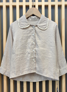 Y紫ling家100-120春秋 品牌童装折扣/女童莱赛尔纯色衬衣1S175卡