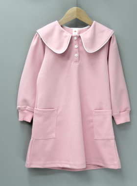 Y南gua田110春秋 品牌童装折扣/童纯色翻领长袖连衣裙32609粉