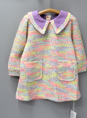 Y榛guo酱90-120秋冬品牌童装折扣/童彩面棉里长袖连衣裙36360紫*