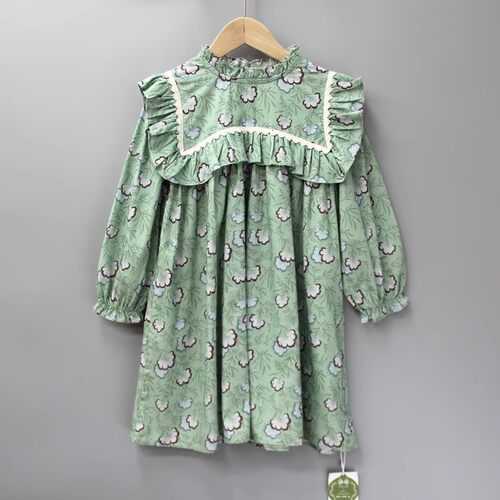 G乖xiao兮110-140春秋 品牌折扣童装/女童棉长袖连衣裙23070绿