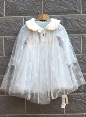 安系列80春秋装 品牌童装折扣/中厚款纯棉长袖斗篷连衣裙30059兰