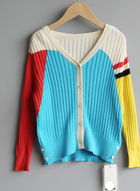 欧系列100-140春秋 品牌童装折扣/儿童单层薄棉毛衣外套61878蓝