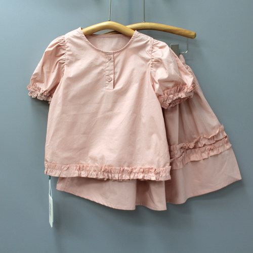 V-MI*KO家120夏品牌童装折扣/儿童纯棉短袖+半身裙两件6102粉