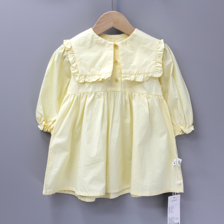S衣Ch家100春秋 品牌童装折扣/童纯棉长袖单层连衣裙81830杏