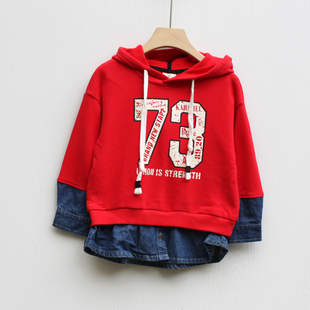 儿童纯棉长袖 S拉系列100 折扣 品牌童装 卫衣连帽T272红 150春装